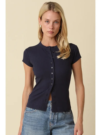 Leslie Sculpt Button-Front Knit Top