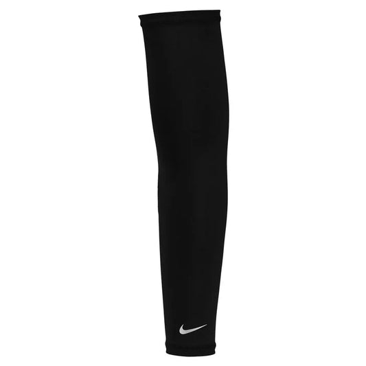 Black Nike Lightweight Sleeves 2.0 arm sleeves shown on a person, designed for athletic support and sun protection.