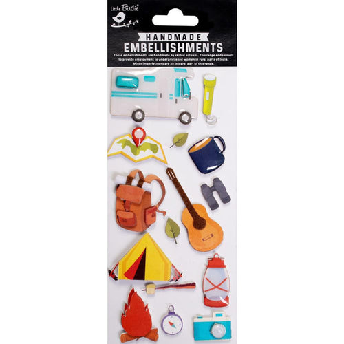 Little Birdie - Resin Embellishments - 15/Pkg - Camping Adventure. Available at Embellish Away located in Bowmanville Ontario Canada.
