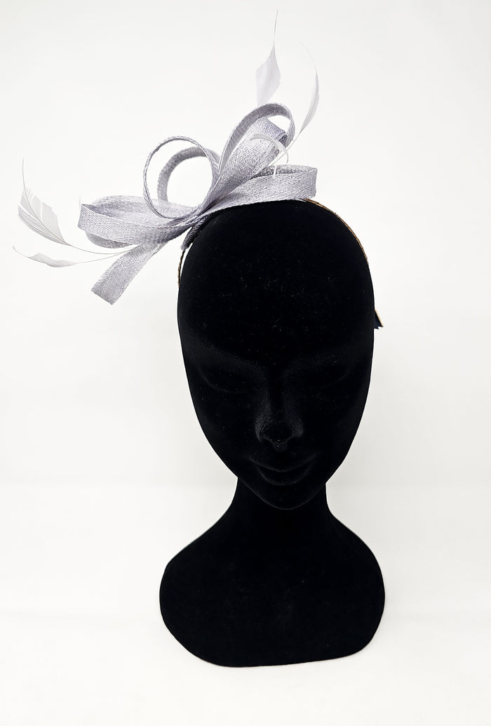 Lunar Grey Silver Looped Feather Hairband Fascinator