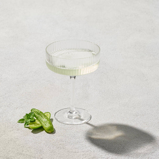 Malibu Ribbed Glass 10 Oz Champagne Coupe, Clear