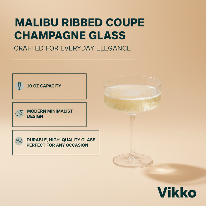 Malibu Ribbed Glass 10 Oz Champagne Coupe, Clear