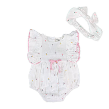 Margot Flower Baby Romper + Headband (Organic)