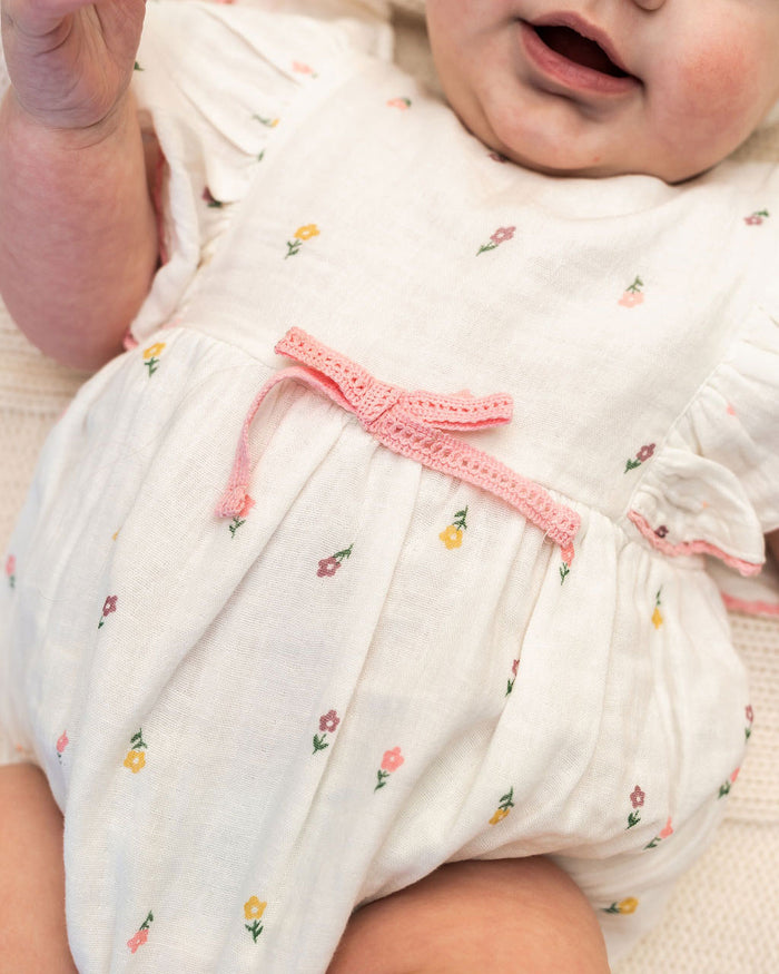 Margot Flower Baby Romper + Headband (Organic) Model Detail