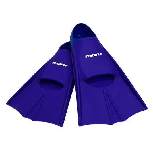 Maru Short Blade Fin for children in purple and blue, designed for swimming and diving, featuring a compact, lightweight fin shape.