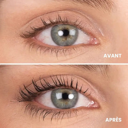 Cils avant/après application du mascara Volume Boost naturel noir Charlotte Bio