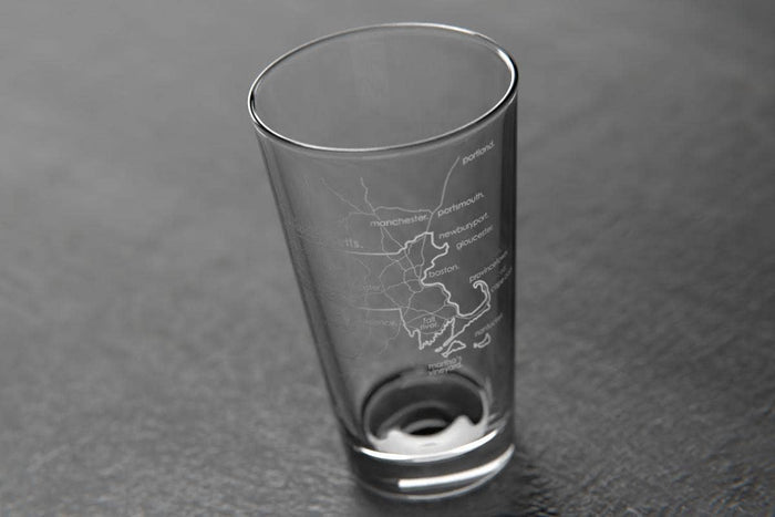 Massachusetts State Map Etched Pint Glass