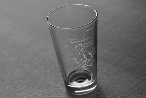 Massachusetts State Map Etched Pint Glass