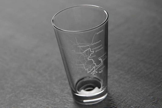 Massachusetts State Map Etched Pint Glass