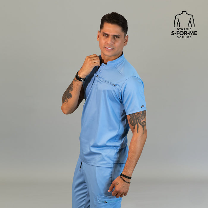 S-FOR-ME men’s Ceil Blue scrub top with modern athletic fit