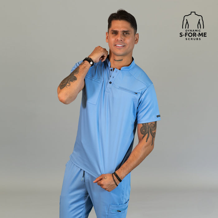 Men’s lightweight 4-way stretch Ceil Blue scrub top Style 511