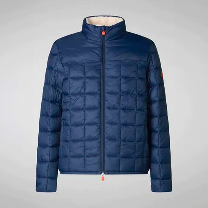 Men's Colby Faux Fur Lined Puffer Jacket With Standing Collar In Navy Blue