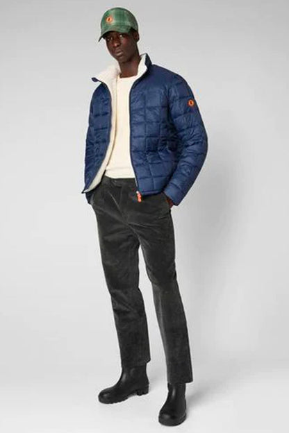 Men's Colby Faux Fur Lined Puffer Jacket With Standing Collar In Navy Blue