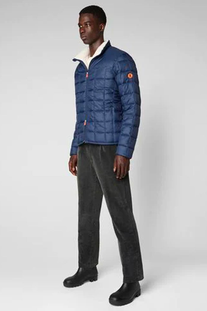 Men's Colby Faux Fur Lined Puffer Jacket With Standing Collar In Navy Blue