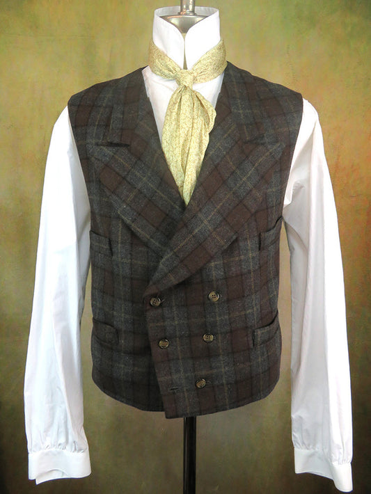 Men's Double Breasted Vest - Charcoal Grey and Rust with Tan Accent Plaid  #323