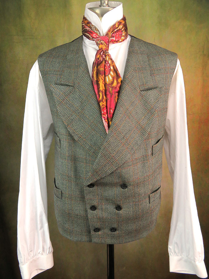 Men's Double Breasted Vest - Mini Herringbone with Rust and Copper Accents