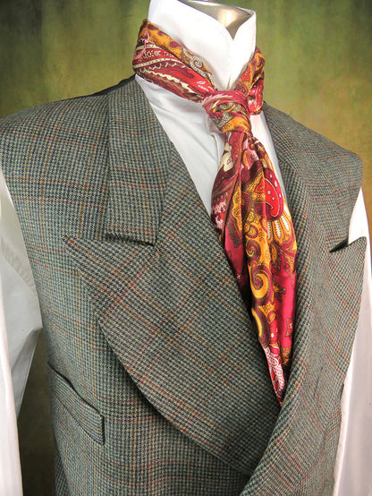 Men's Double Breasted Vest - Mini Herringbone with Rust and Copper Accents