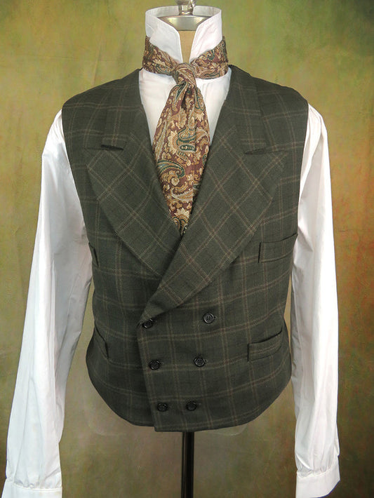 Men's Double Breasted Vest - Pine Green Windowpane Plaid