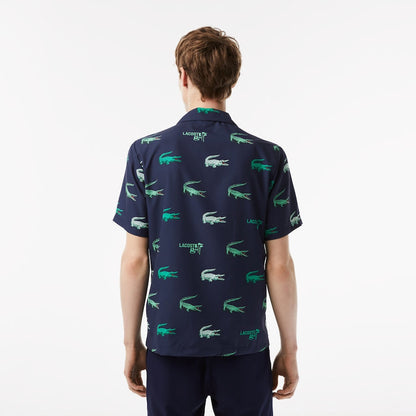 Men’s Golf Printed Short-sleeve Shirt Navy Blue