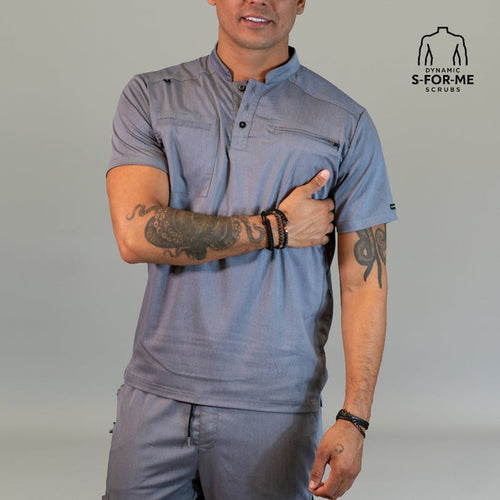 S-FOR-ME men’s scrub top in Heather Gray with modern fit