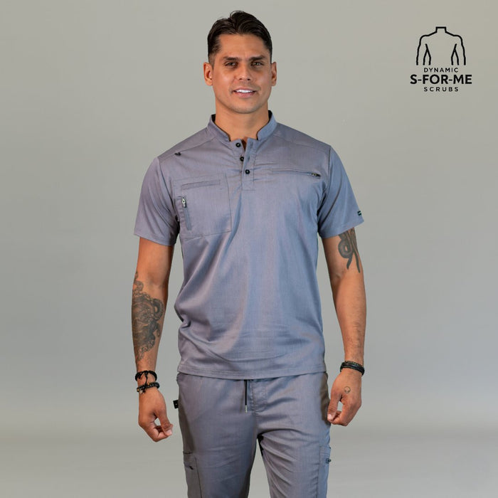 S-FOR-ME men’s Style 511 Heather Gray scrub top front view