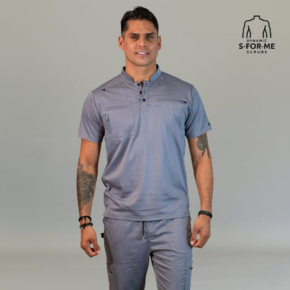 S-FOR-ME men’s Style 511 Heather Gray scrub top front view