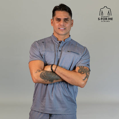 Men’s Heather Gray scrub top with butter-soft 4-way stretch fabric