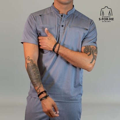 Close-up of Men’s Style 511 Heather Gray scrub top chest detail