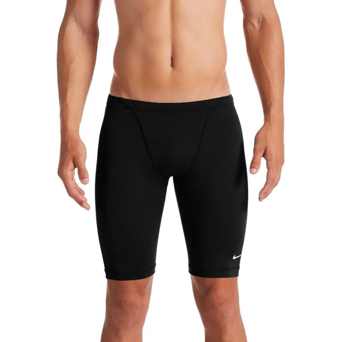 Black Nike men's Hydrastrong solid jammer swimming suit, designed for competitive swimming and water sports.