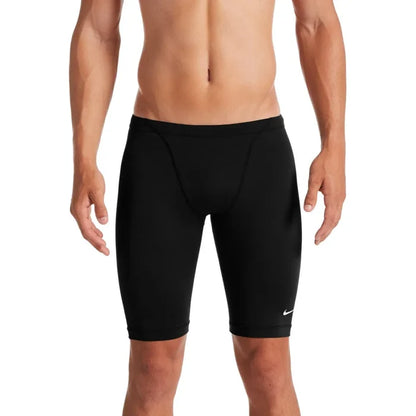 Black Nike men's Hydrastrong solid jammer swimming suit, designed for competitive swimming and water sports.