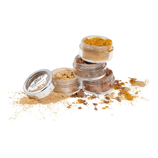 2g pots of Kylie's Professional Mineral Goddess Eyeshadow, highly pigmented and long-lasting loose mineral eyeshadows.