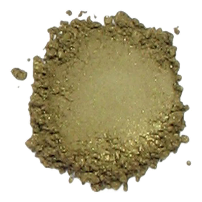 Swatch of Kylie's Professional Mineral Goddess Eyeshadow in the shade 'Olive', an olive green colour.