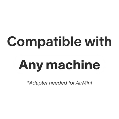 graphic calling out that this mask is compatible with any CPAP machine. For use with the Resmed AirMini, you will need the Zephair tube adapter and a standard CPAP hose