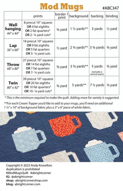 Mod Mugs Quilt Pattern