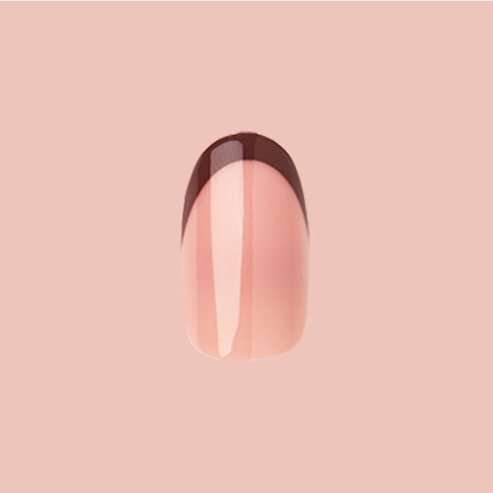 Modern French - Press-On | Medium | Oval single medium oval false nail with tonal brown color-blocked French manicure design