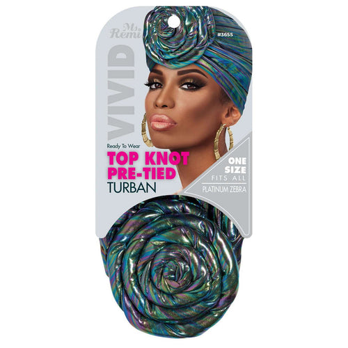 Ms. Remi Vivid Top Knot Pre-Tied Turban, 1 Count, Platinum Zebra