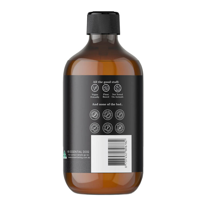 Brown bottle with black cap and label on a white background.