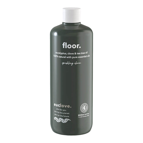 500ml bottle of Euclove Natural Floor Cleaner with eucalyptus, clove, and tea tree oil.