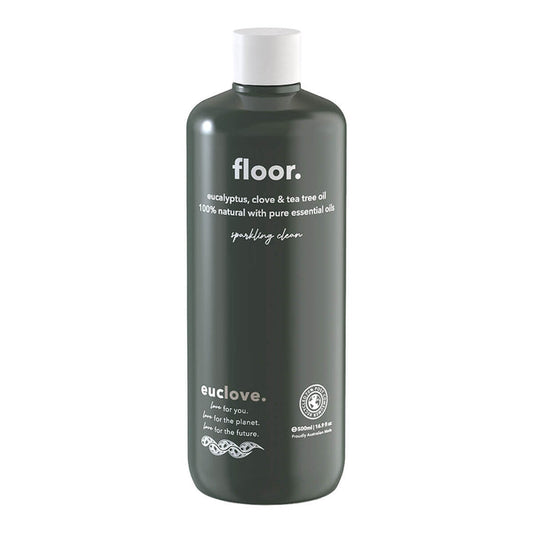 500ml bottle of Euclove Natural Floor Cleaner with eucalyptus, clove, and tea tree oil.