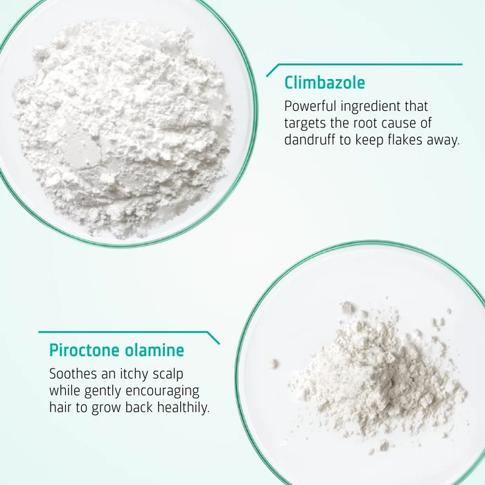 Key ingredients in Neofollics Scalp Therapy Exfoliating Shampoo including climbazole and witch hazel