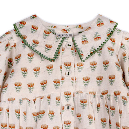 Nira Block Print Floral Baby Romper & Headband Set (Linen Blend)