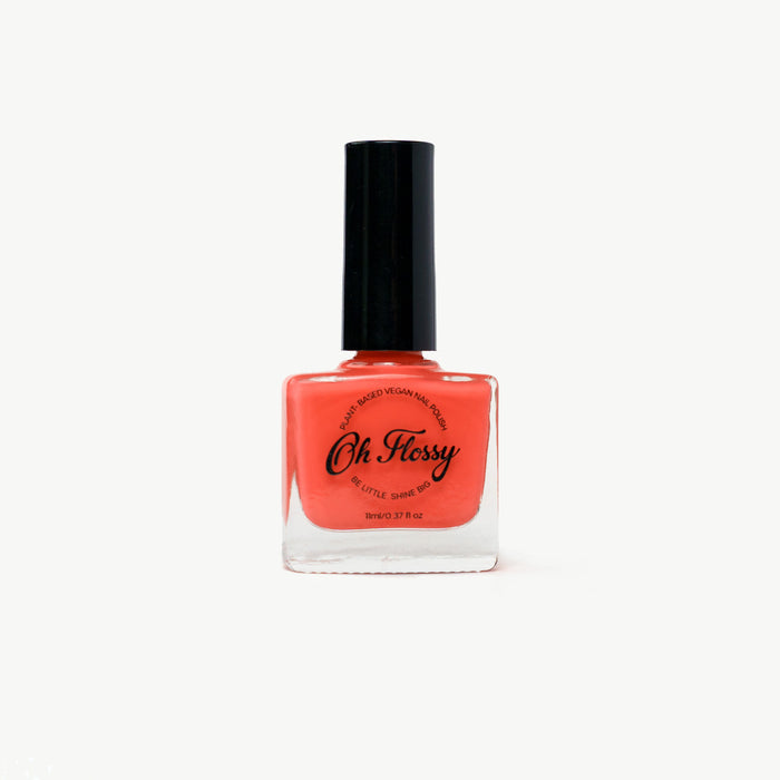 Oh Flossy Nail polish bottle for kids with black cap and red nail polish