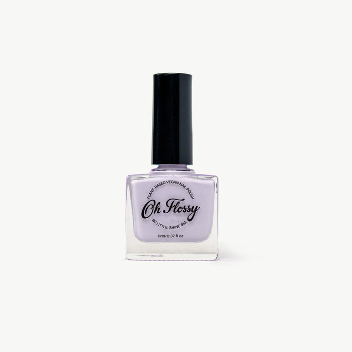 Oh Flossy Nail polish bottle for kids with black cap and lilac nail polish