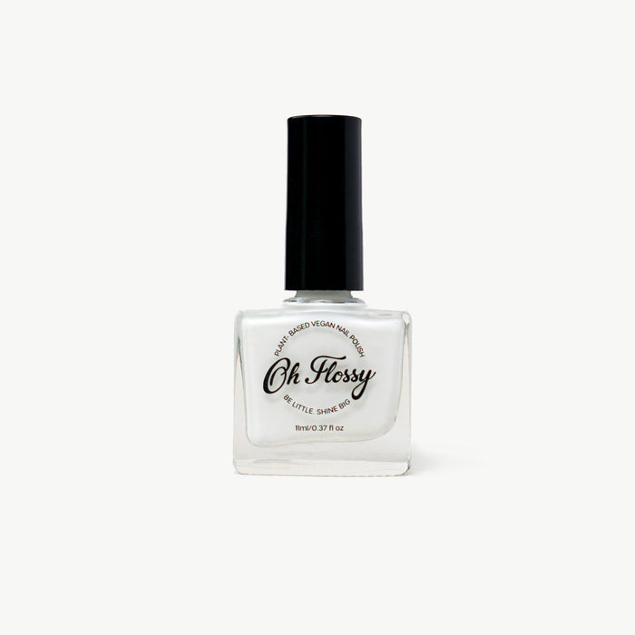 Oh Flossy Nail polish bottle for kids with black cap and white nail polish