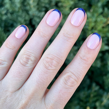 OMG Classic French Press-Ons | Round | Extra Short with nude base and deep navy tips on short round press-on nails manicure