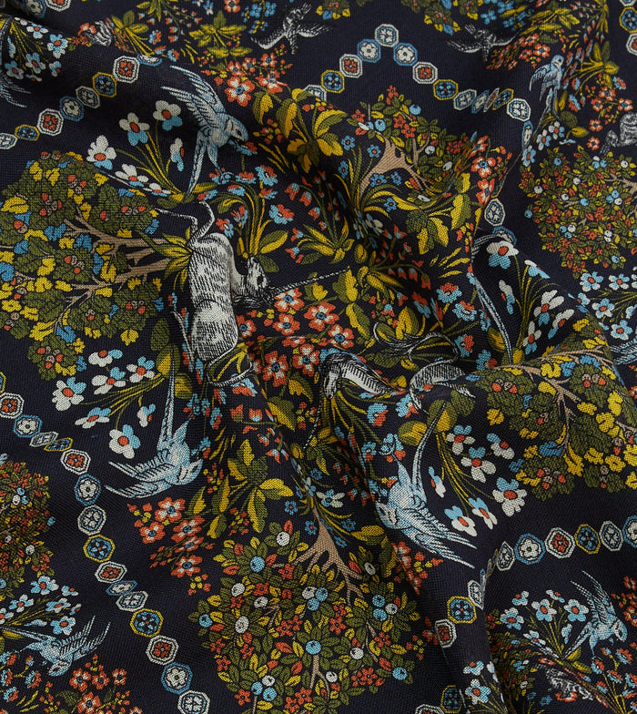Orange Floral Unicorn Print Wool-Silk Pocket Square