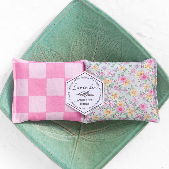 Organic Lavender Sachet Set - Pink Gingham + Spring Florals