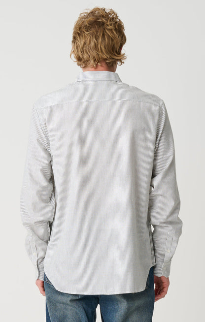 Oxford Script Long Sleeve Button Down Shirt - Olive Stripe