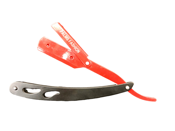 Palms Professional Straight Edge Barber Razor Holder - Black/Red Steel - Palms Fashion Inc.