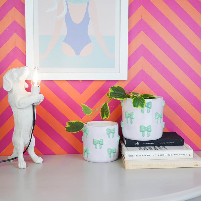 Pot - Planten Pot Strikjes - Dolomiet - Lila/ Groen - 15.5x15.5x16 cm